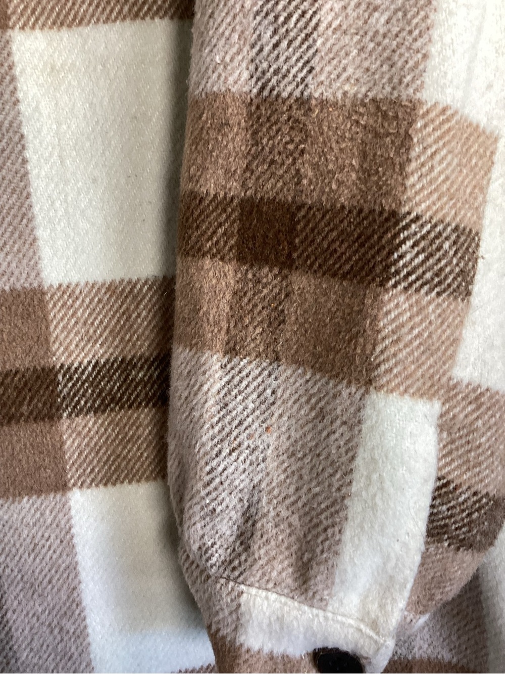 Western Plaid Utility Shacket Jacket - Cream & Brown sz L - Picture 6 of 8